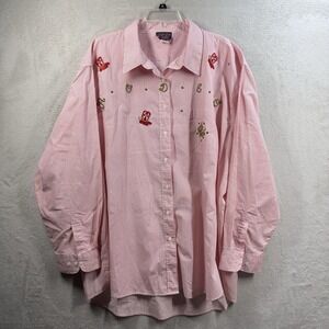Vintage PGB Button Front Shirt Women's 3X Rodeo Embroidered Cowboy Theme Western